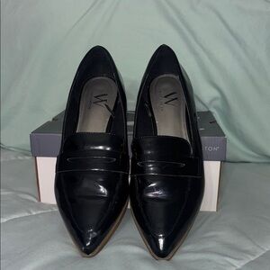 Black Leather Pointed-Toe Loafers